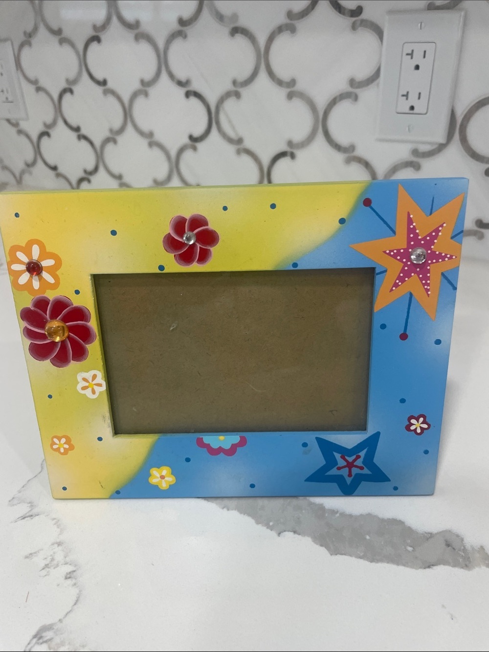 Hand-Painted Blue & Yellow Floral Star Picture Frame